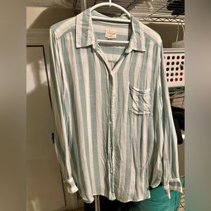 American Eagle blue and white stripe oversided layering shirt